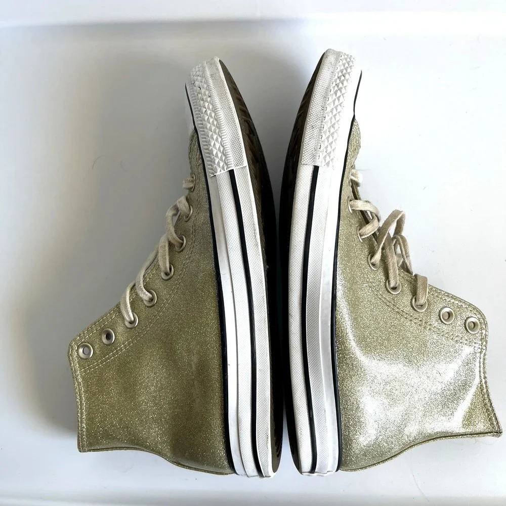 Converse Womens Chuck Taylor All Star‎ Gold Glitter High Tops 10 Festival Grunge